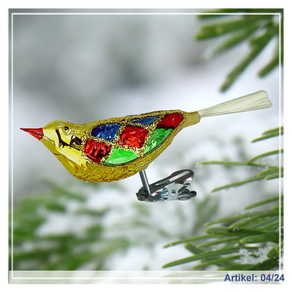 Gold Checkerboard Bird with Spun Glass Tail, Large